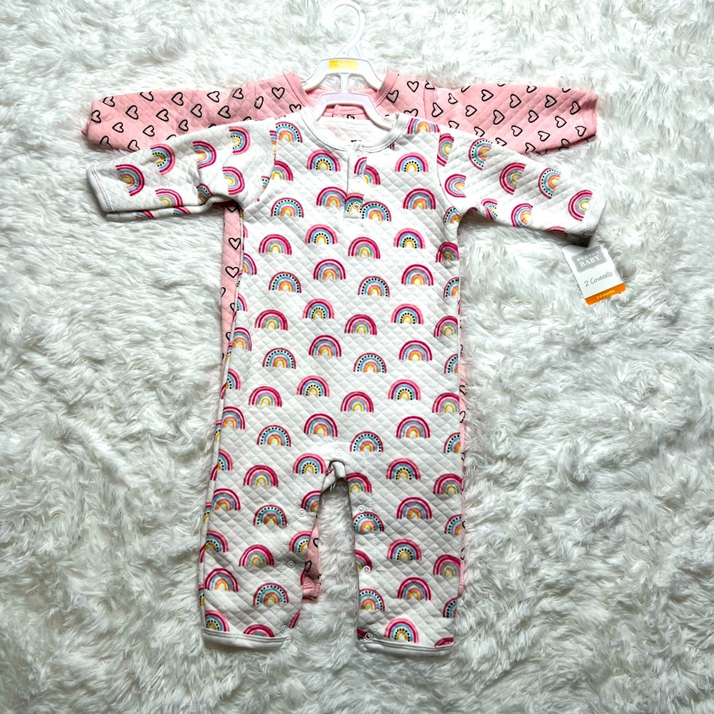 NWT - 2 Pack Hudson Baby Quilted Coveralls Size 3-6 months